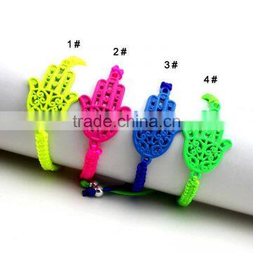 Neon Fluorescent Hamsa Hand Charm Cord Hand Braided Bracelet Friendship Bracelet for Promotion Gift