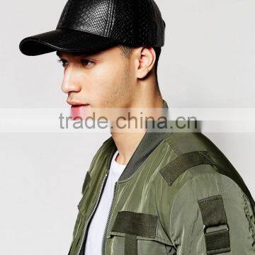 hip hop style custom logo PU leather caps black color