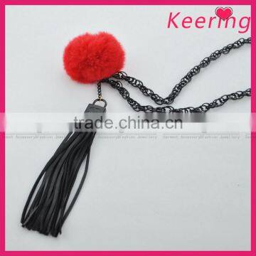 Wholesale fashion red ball and pu tassel necklace for garment decoration