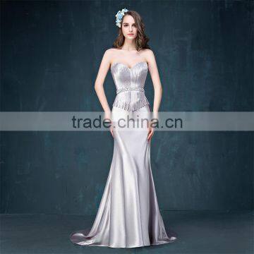 MGOO Cheap Price Wholesale Sliver Simple Evening Dresses Elegant Ladies Dinner Wedding Dress Applique Long Sleeveless 2063 photo-2
