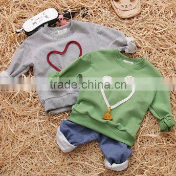 S65852A Cotton Love Heart Pattern Patchwork Long Sleeve Kids Sweatshirts