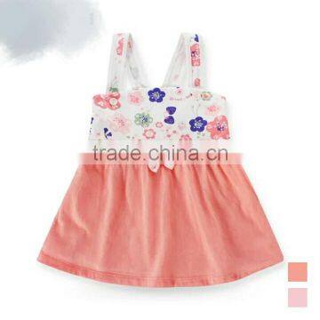 European Kids Dress Fashion Style Flower Printed Short Sleeve Cotton Baby Girls Dress photo-2
