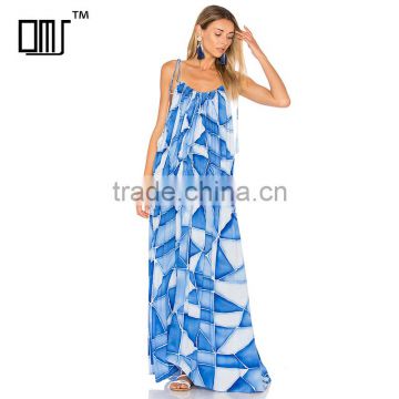 Custom print bohemian dress plus size flowing one piece maxi dress