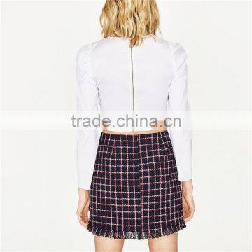 2017 OEM Spring Sexy High-rise Waistline Frayed Tartan Mini Skirt photo-5