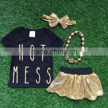 New Girls Spring Design Short Sleeves Outfits Girls Boutique Clothing Hot Mess With Skirts Girls Summer Sets With Accessoreis