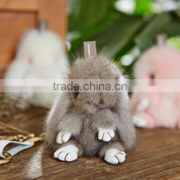 Hot Sales Cute Multicolor Rabbit Shape Big Ball Plush Car Key Ring Mink Fur keychain