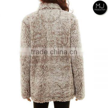 Wholesale Puffer Knitted Jersey Monogrammed Blank Youth Quarter Zip Jacket Sherpa Fleece Pullover for Women photo-3