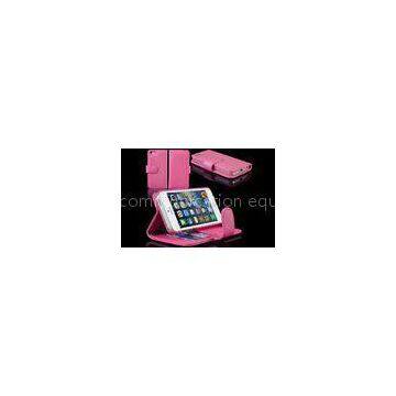 Pink Mobile Phone Shells , iPhone 5S Leather Wallet Cell Phone Case