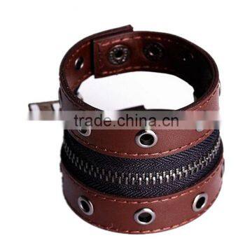 Zipper Rivet Wide Bracelet Punk Style Cow Leather Bracelet