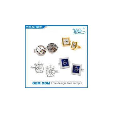 Best selling novelty alloy chrome fashion cuff link functional movement clock watch cufflink