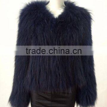 YR583 Hot Sale Euro Style Genuine Raccoon Fur Jacket Hand knit Women Top quality Raccoo Fur Jacket