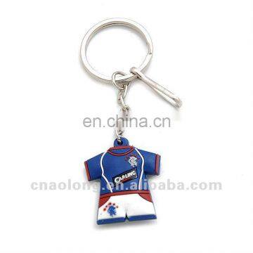 t-shirt sport custom embossed logo rubber keyring/soft pvc plastic keychains/key chain