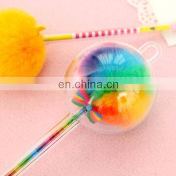 rainbow pom pom pen fur gel ink pen