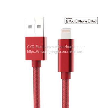 Nylon braided aluminium alloy housing design MFi USB data cable for iPhone