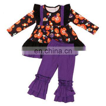 Baby Girl Cotton Sets Purple Long Sleeve Pumpkin Ruffle Halloween Kids Girl Clothes Outfits