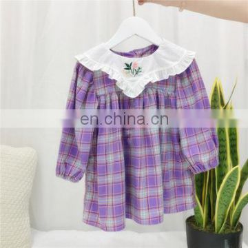 2020 girls plaid dress doll long sleeve collar skirt long sleeve