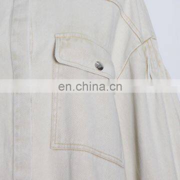 TWOTWINSTYLE Coat For Women Stand Collar Lantern Sleeve Ruched Large Size Loose Casual photo-6