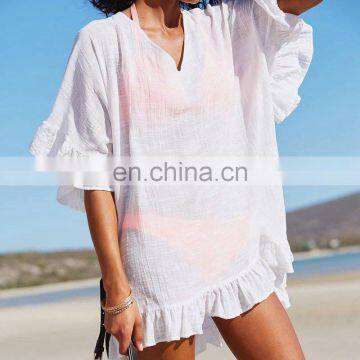 Black White Beach Deep V Neck Tunic Women White Bikini Cover Up Swimsuit Beach Dress Transparent Sundresses Swim Blouses