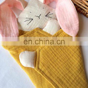 Cute Soft Pink Organic Cotton Bunny Muslin Blanket Comforter photo-4