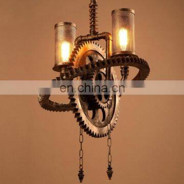 Retro Industrial Rusty Brass Wheel Vintage Lamp Chandelier for Bar photo-5