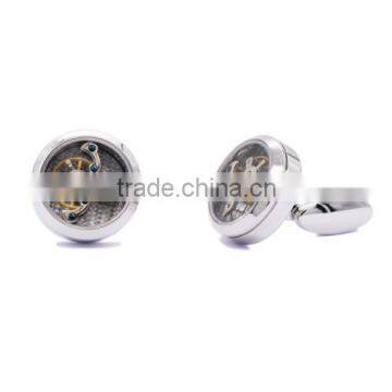 Silver Round Cuff Link Suits Shirt Tourbillon Mechanical Watch Cufflinks for Men