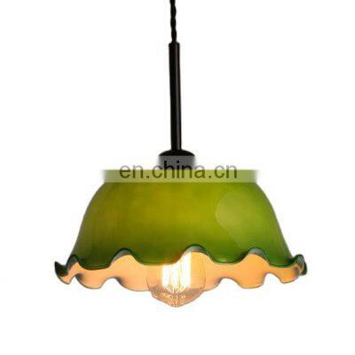 Nordic Green Lacework Pendant Light Glass Flower Hanging Lighting Fixture For Home