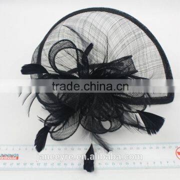 New Arrival Fashion Black Sinamay Base Fascinator Hat With Feather photo-3