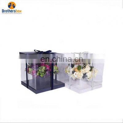 Luxury Gold logo Black Round Hat Box Carton Rose Flower Box