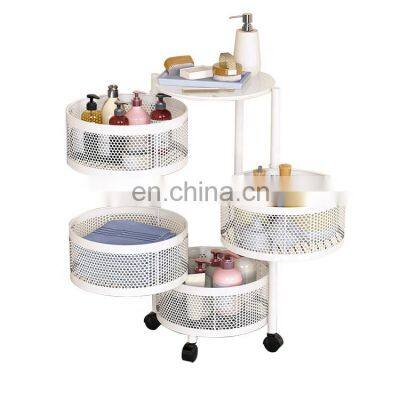 Round Rotating 4-Tier Stainless Steel Kitchen Storage Rack Fruit Vegetable Storage Basket  Utility Trolley Cart