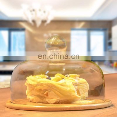 Creative Transparent Dustproof Cake Glass Cover Food Cover Cake Pan Glass Cover With Bamboo Tray