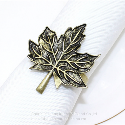 Top Selling Antique Metal Leaf Design Tabletop Accessories Napkin Ring for Party Use Table Decoration