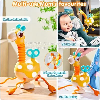 2023 new baby learning giraffe silicone induction toys Montessori toys pull rope toys