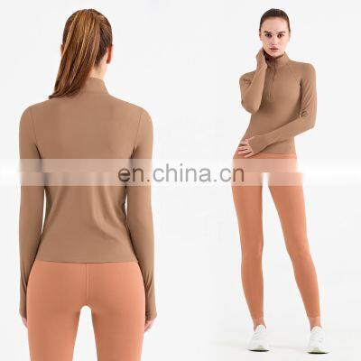 New Arrival Custom Two Piece Women Workout Sets Half Zipper Jacket High Waist Sports Legging
