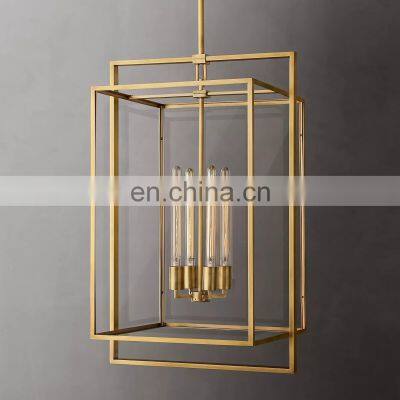 Beckman Rectangular Metal Brass Pendant light Living Room Hotel Ceiling  Home Decor Lighting  Glass  Pendant light