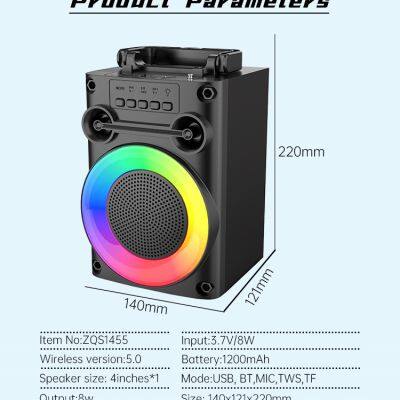 ZQS1455 OEM Bass Sound Portable 4-inch Speaker 8W Power Wireless Bluetooth Speaker for Outdoor