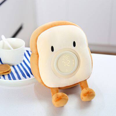 Cute Cartoon Toast Soft Plush Sleep Trainer Night Light LED Digital Table Alarm Clocks Kids Bady Children Gift photo-6