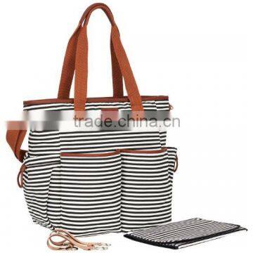 Stylish Stripe Cotton Canvas Nappy Baby Diaper Bag photo-2