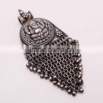 925 SOLID STERLING FINE SILVER OLD & ANTIQUE SILVER GOD GANESH PENDANT