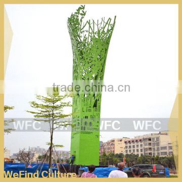 Large Outdoor Metal Iron Tree Sculpture with Green Lacquered