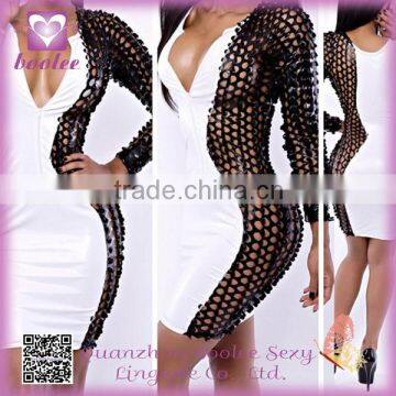 2014 Hot Popular Unique Design Clubwear With Leather Nets Both sides Fashion Club dress