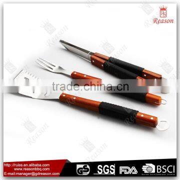 Wood handle bbq tools set fork turner and tong