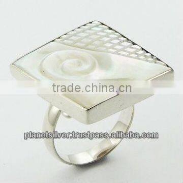 Sterling Silver Mother Of Pearl Ring Hand Carved