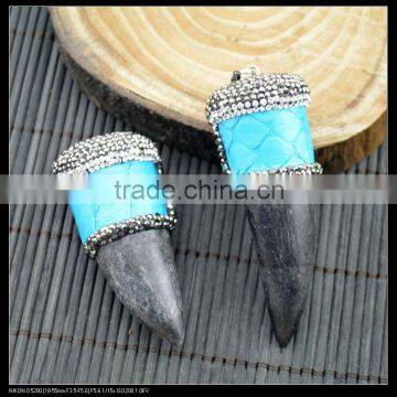 LFD-0051P ~ Wholesale New Style Mixed Color Snakeskin Ox Horn Pave Rhinestone Crystal Charms Necklace Pendant Jewelry photo-2