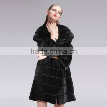 QD27561A Women Fashion Coats 2015 Rex Rabbit Fur Coat With Mink Fur Trim Hood In Black From China