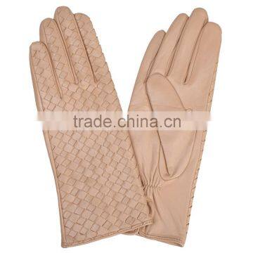 handmade fashion women leather gloves woven