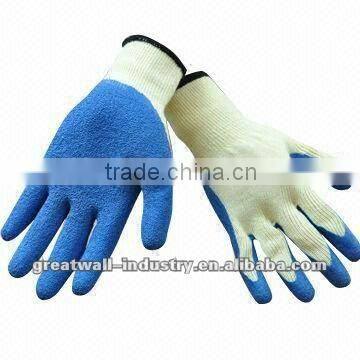 10 Gauge Knitting Seamless T/C Gloves, Yellow Color, Single-sided Latex-coated Palm and Finger
