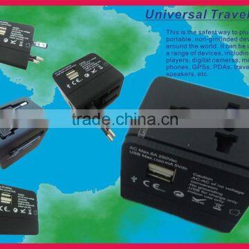 worldwide portable Universal travel adapter with USB output 5VDC2.1A