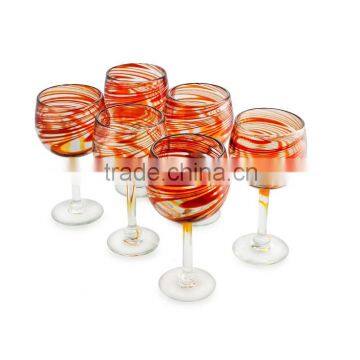 2015 New Design Customized Handmade Wine Glass Crystal with Red Circle Line