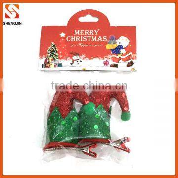 Top quality decorative hair accessaries christmas elf hat hair clip