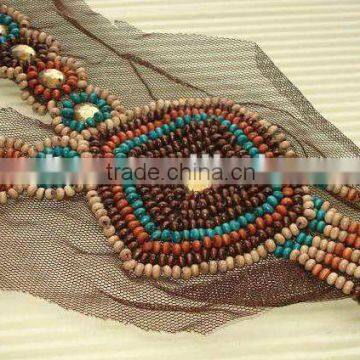 wooden beads neckline,embroidery collar,mesh trims